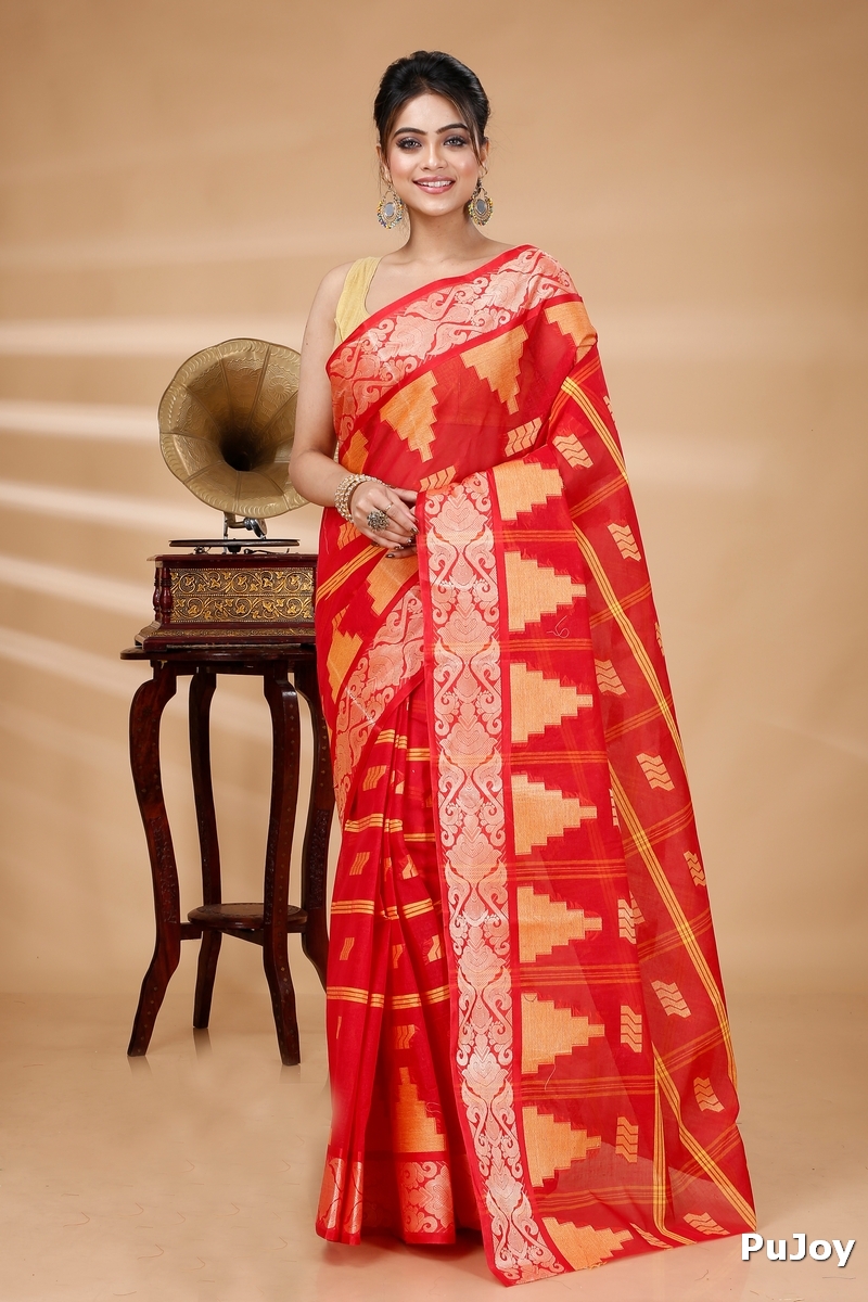 Red Pure Cotton Kamala Desiging Tant Saree (899)