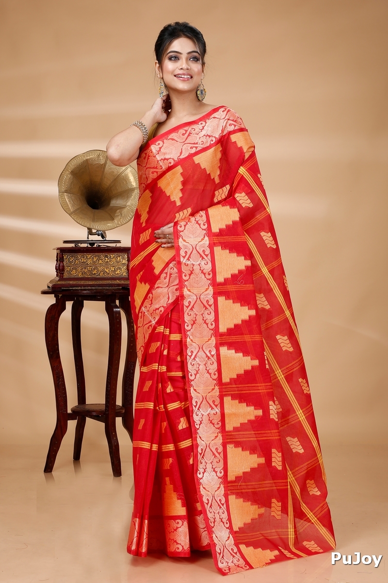 Red Pure Cotton Kamala Desiging Tant Saree (899)