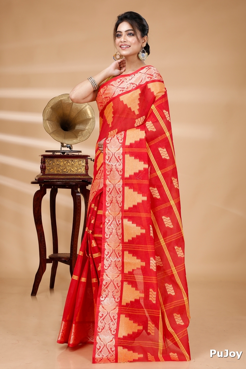 Red Pure Cotton Kamala Desiging Tant Saree (899)