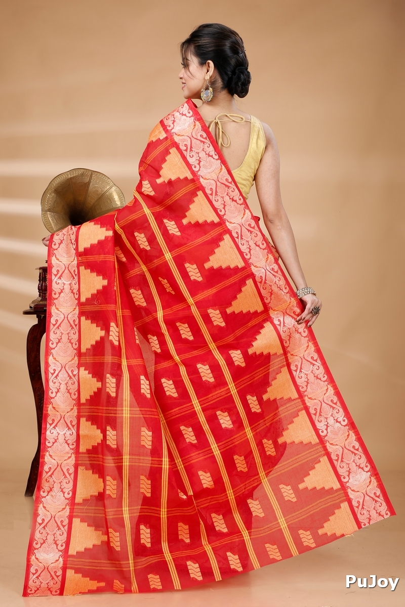 Red Pure Cotton Kamala Desiging Tant Saree (899)