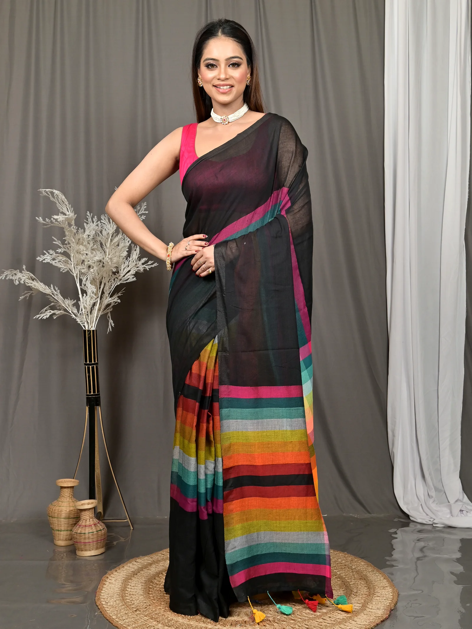 Black Cotton Sounur Handloom Saree  (90)