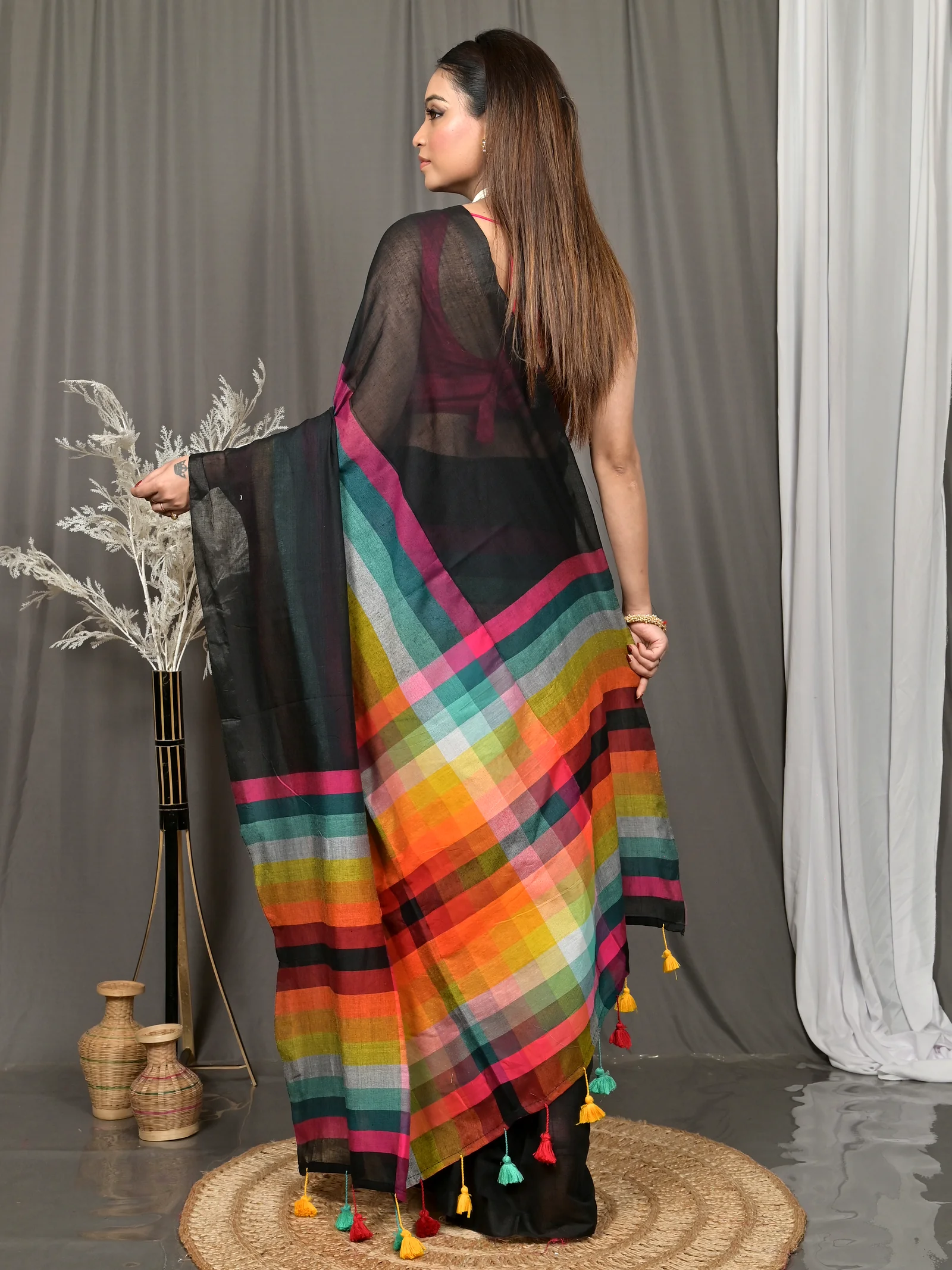 Black Cotton Sounur Handloom Saree  (90)