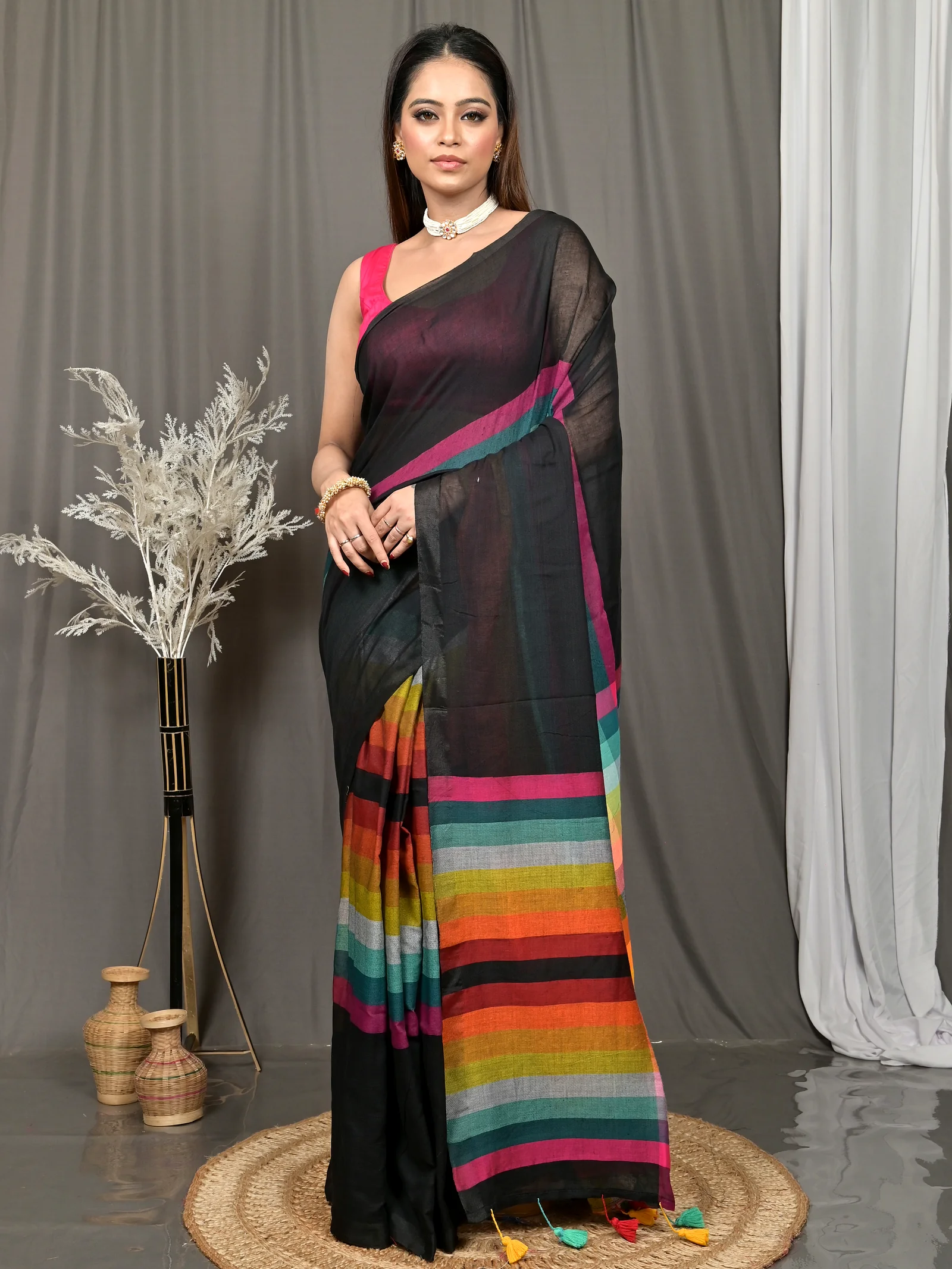 Black Cotton Sounur Handloom Saree  (90)