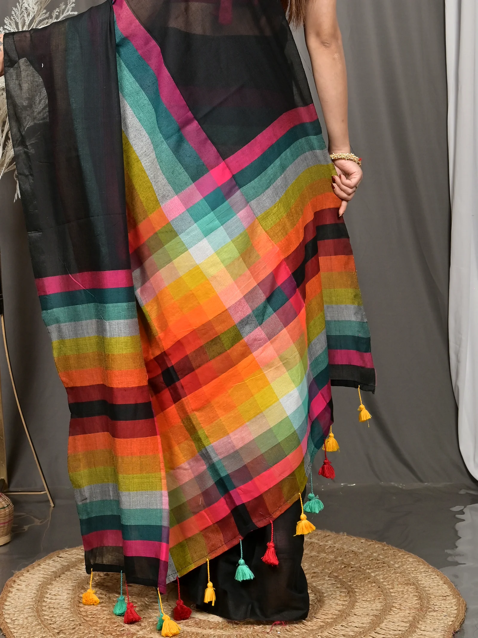 Black Cotton Sounur Handloom Saree  (90)