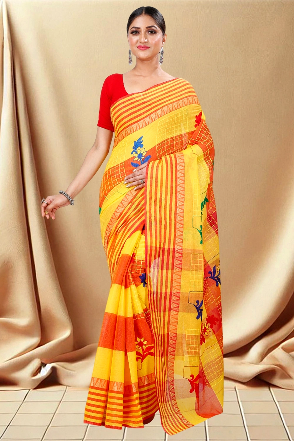 Light Green Pure Cotton MOYUR PAR Tant Saree (900)