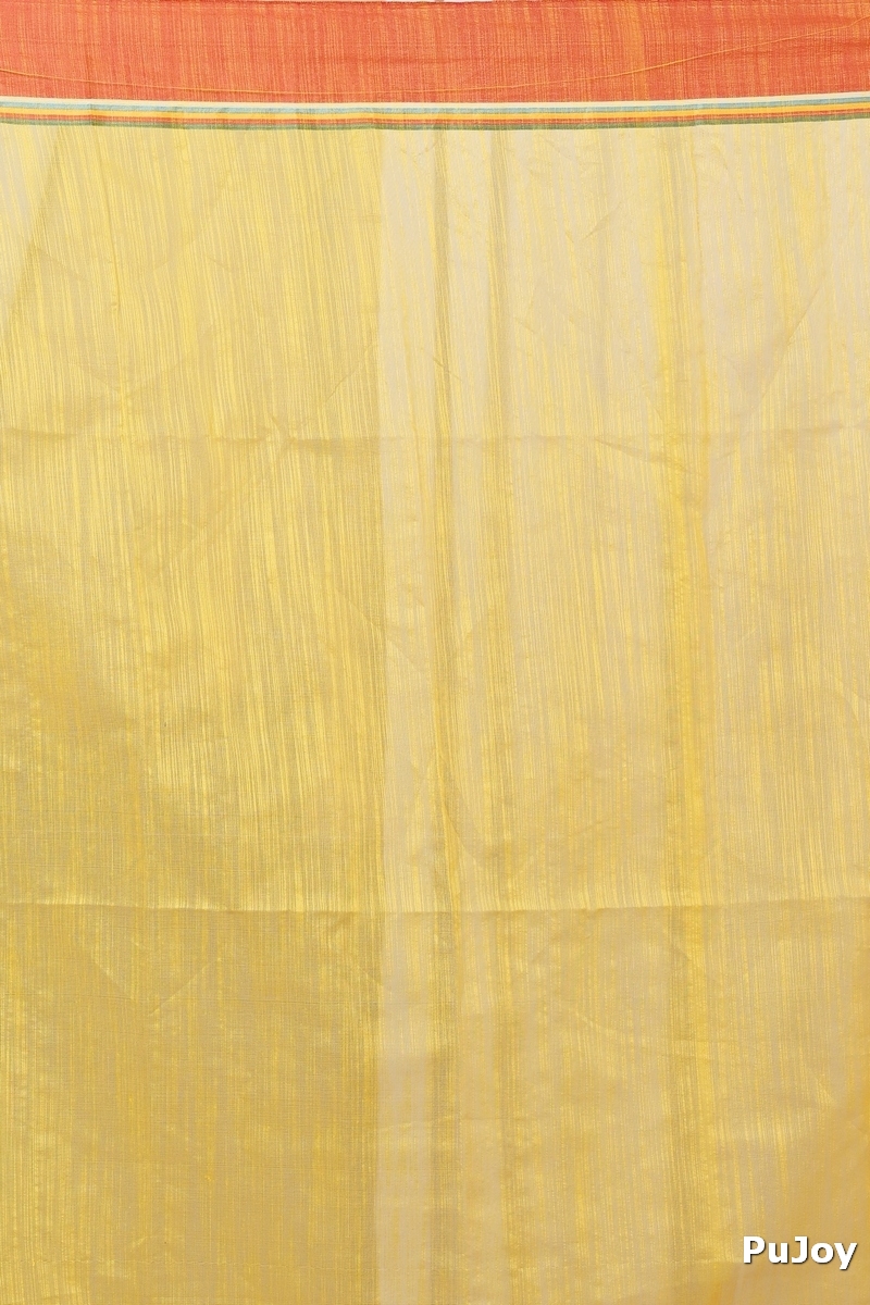 Yellow Red Blended Cotton Albela Hand Painted Saree (9002)
