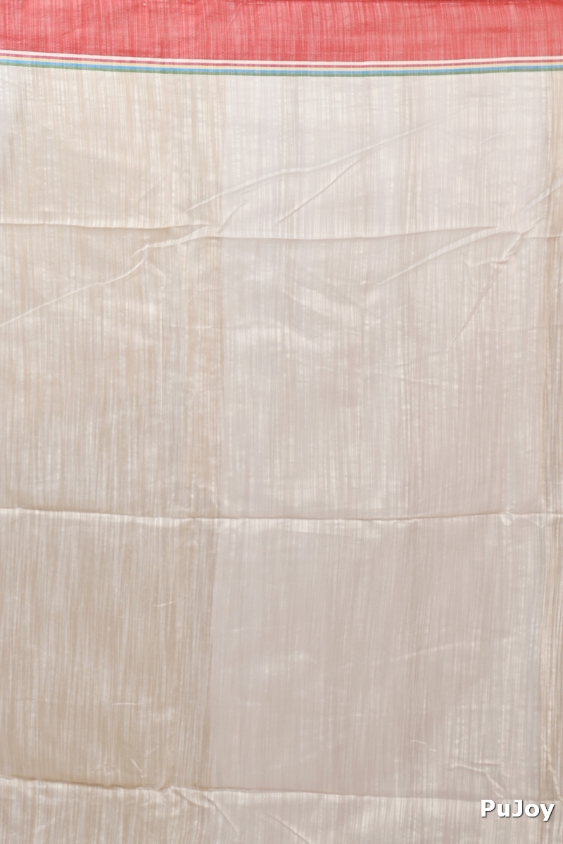 White Red Blended Cotton Albela Hand Painted Saree (9004)