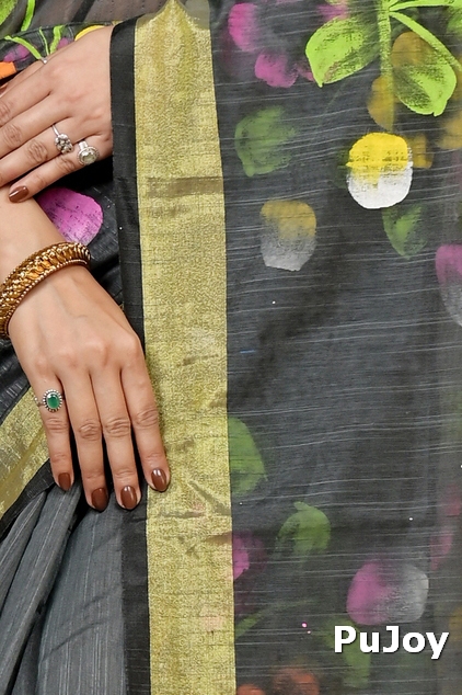 Dark Green Blended Cotton Anito Hand Painted Saree (9008)