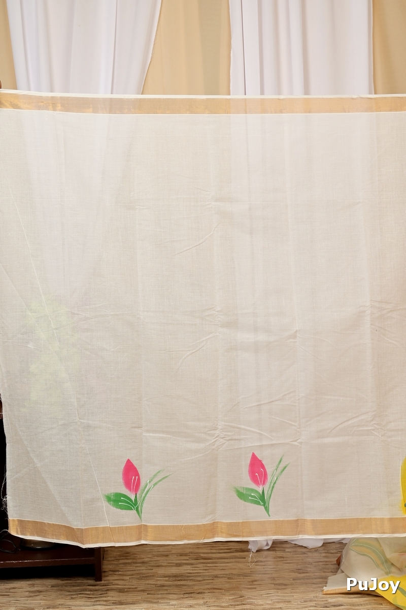Multi-Coloured Pure Cotton Hataka Hand Painted Saree (9012)