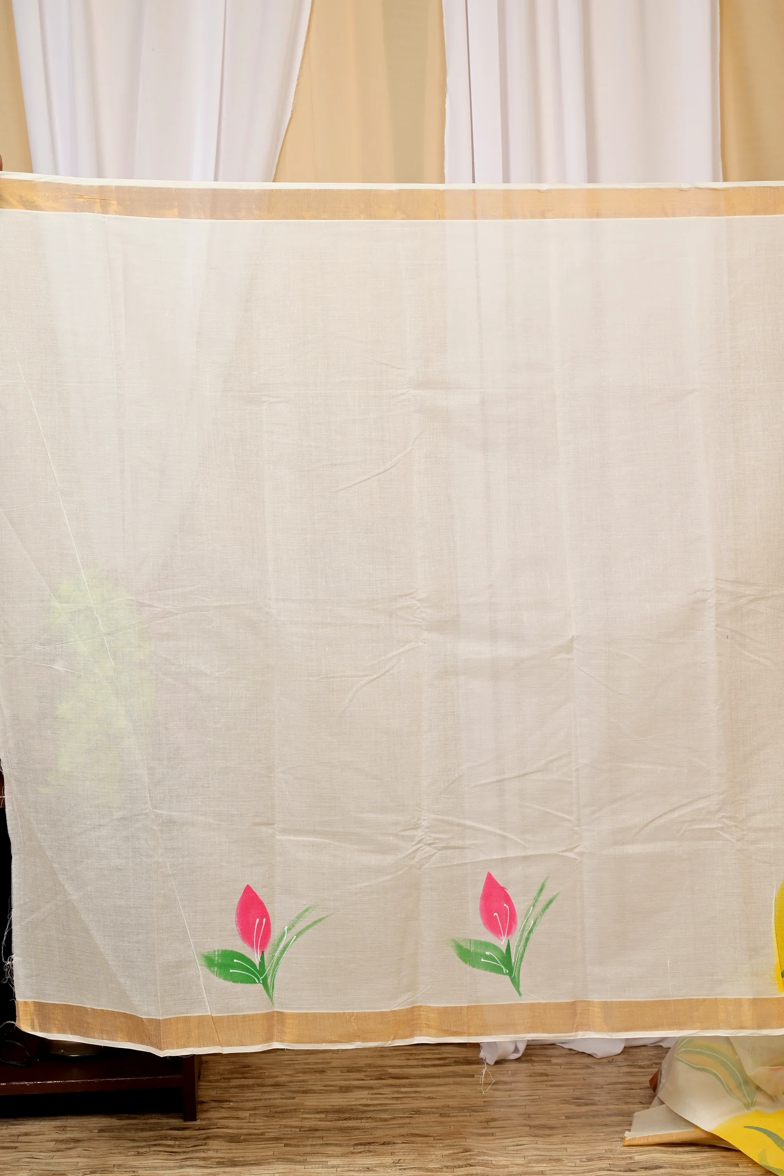 Multi-Coloured Pure Cotton Hataka Hand Painted Saree (9012)