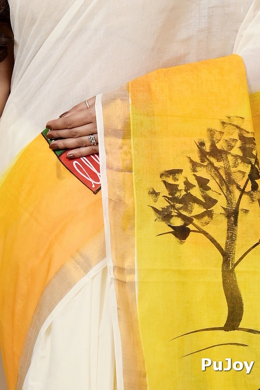 Multi-Coloured Pure Cotton Hataka Hand Painted Saree (9013)