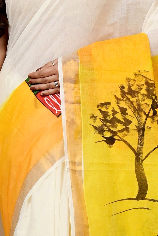 Multi-Coloured Pure Cotton Hataka Hand Painted Saree (9013)