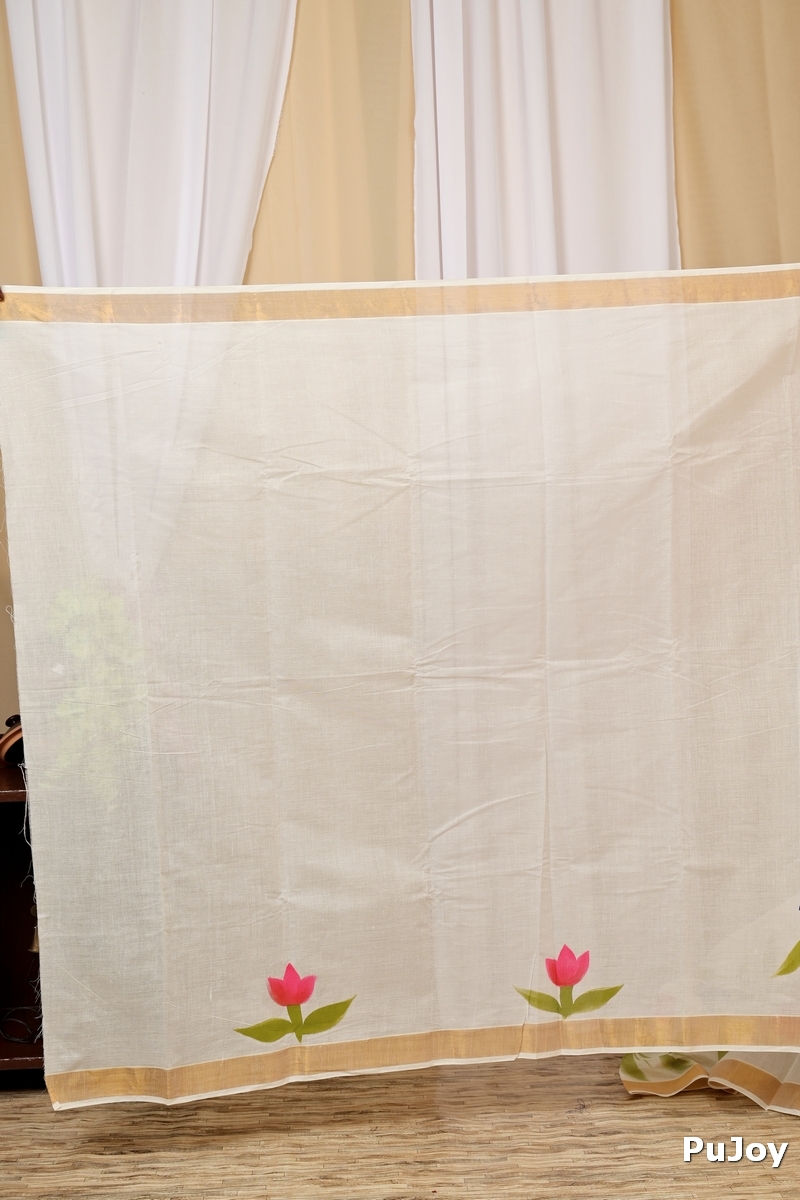 Multi-Coloured Pure Cotton Hataka Hand Painted Saree (9014)