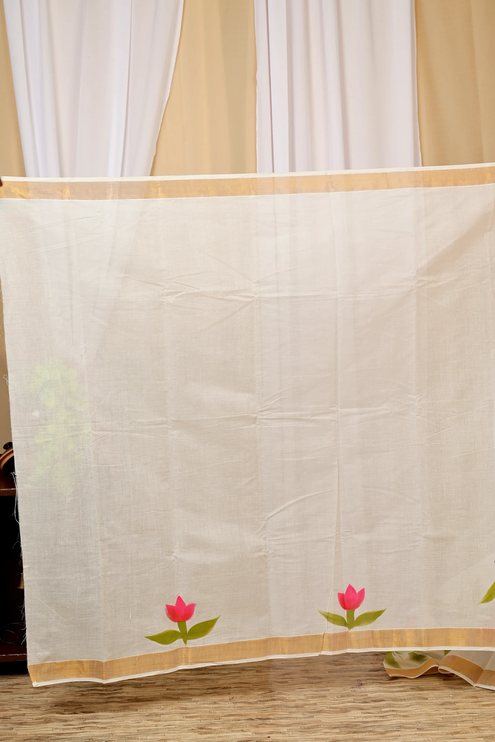 Multi-Coloured Pure Cotton Hataka Hand Painted Saree (9014)