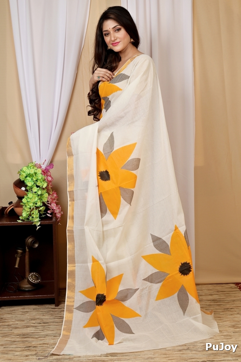Multi-Coloured Pure Cotton Hataka Hand Painted Saree (9015)