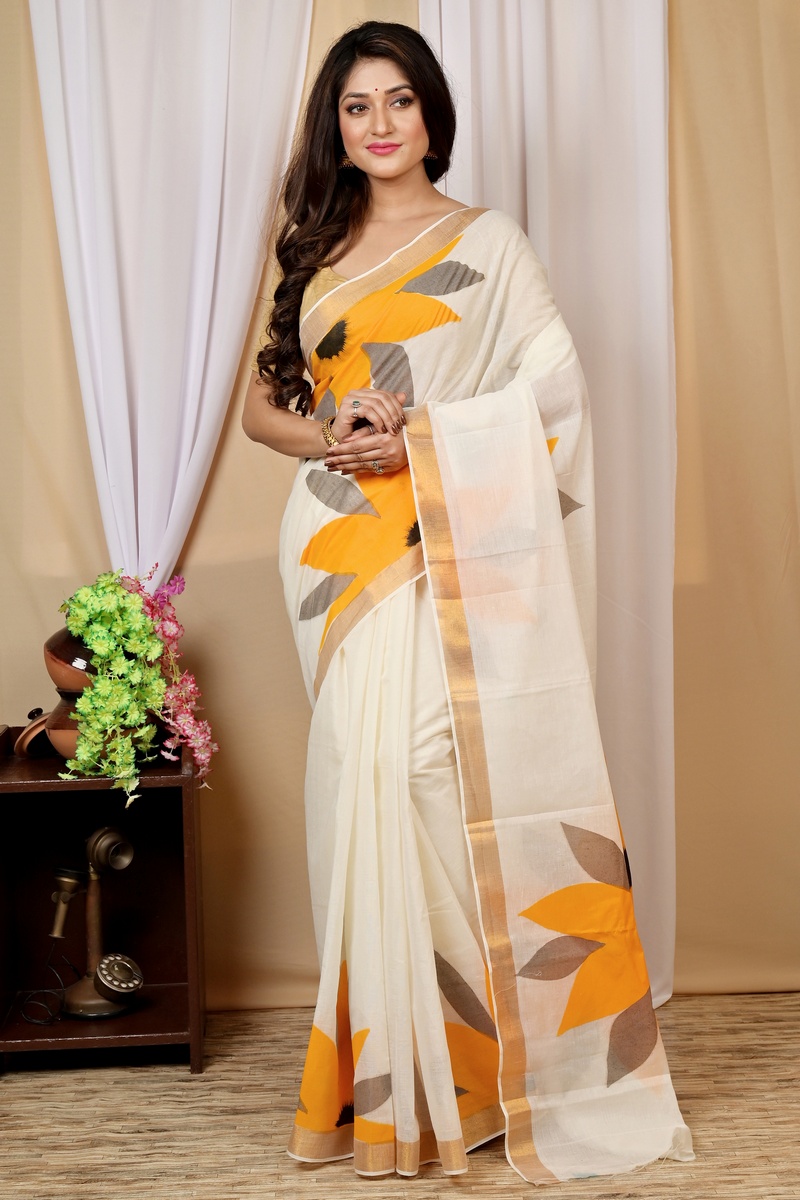 Multi-Coloured Pure Cotton Hataka Hand Painted Saree (9015)