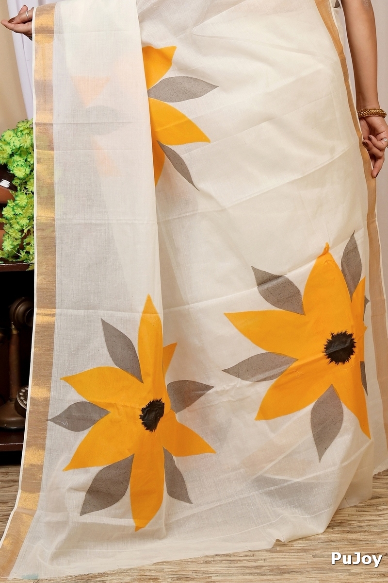 Multi-Coloured Pure Cotton Hataka Hand Painted Saree (9015)