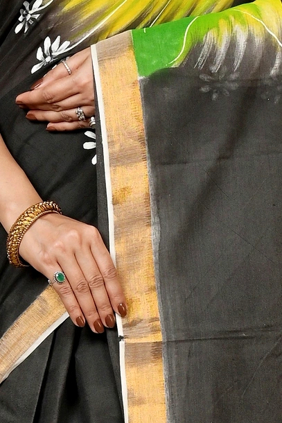 Multi-Coloured Pure Cotton Hataka Hand Painted Saree (9016)