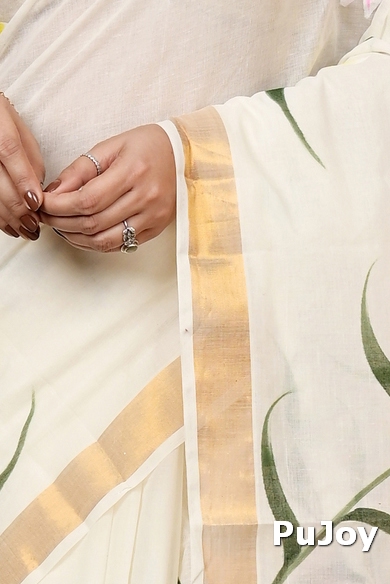 Multi-Coloured Pure Cotton Hataka Hand Painted Saree (9017)