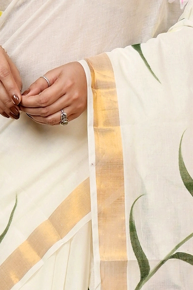 Multi-Coloured Pure Cotton Hataka Hand Painted Saree (9017)