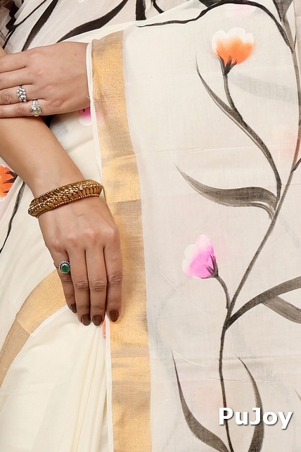 Multi-Coloured Pure Cotton Hataka Hand Painted Saree (9020)