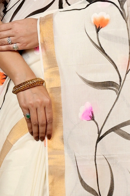 Multi-Coloured Pure Cotton Hataka Hand Painted Saree (9020)