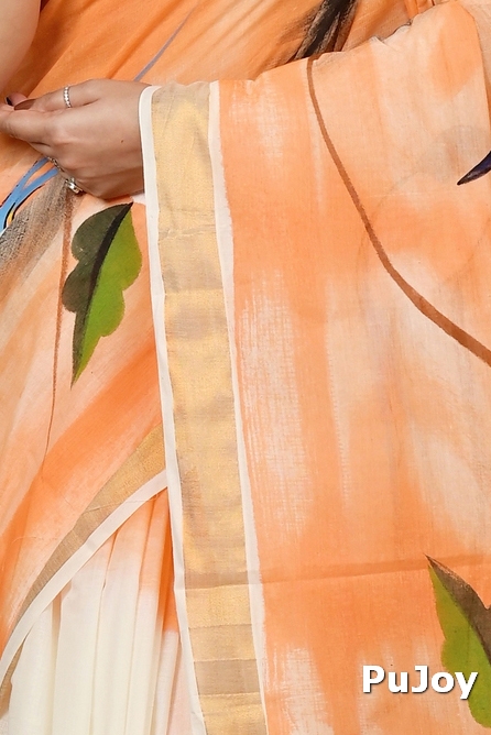 Multi-Coloured Pure Cotton Hataka Hand Painted Saree (9023)