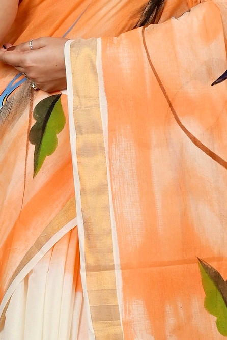 Multi-Coloured Pure Cotton Hataka Hand Painted Saree (9023)