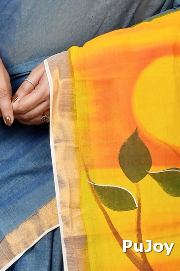 Multi-Coloured Pure Cotton Hataka Hand Painted Saree (9025)