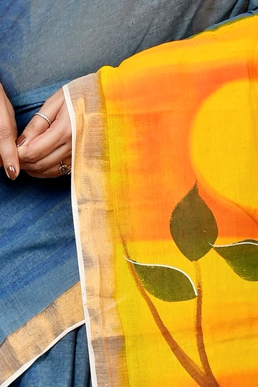 Multi-Coloured Pure Cotton Hataka Hand Painted Saree (9025)