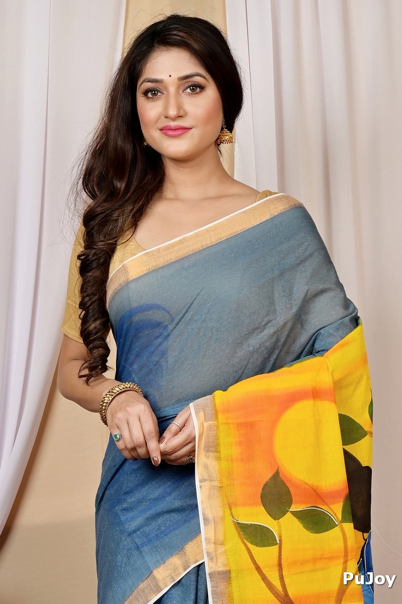 Multi-Coloured Pure Cotton Hataka Hand Painted Saree (9025)
