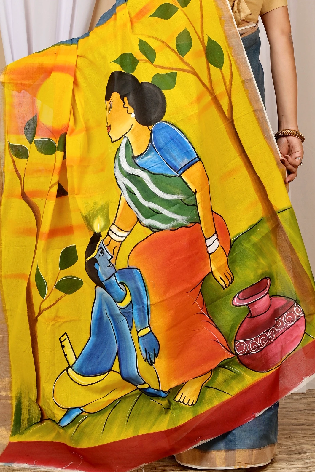 Multi-Coloured Pure Cotton Hataka Hand Painted Saree (9025)