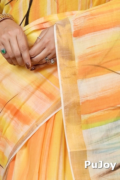 Multi-Coloured Pure Cotton Hataka Hand Painted Saree (9027)