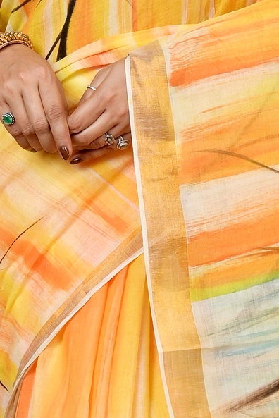 Multi-Coloured Pure Cotton Hataka Hand Painted Saree (9027)