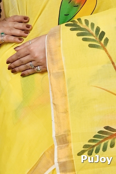 Multi-Coloured Pure Cotton Hataka Hand Painted Saree (9028)