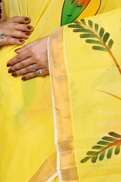 Multi-Coloured Pure Cotton Hataka Hand Painted Saree (9028)