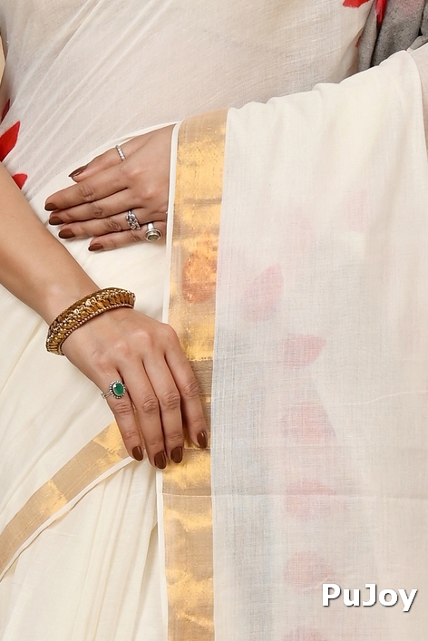 Multi-Coloured Pure Cotton Hataka Hand Painted Saree (9029)