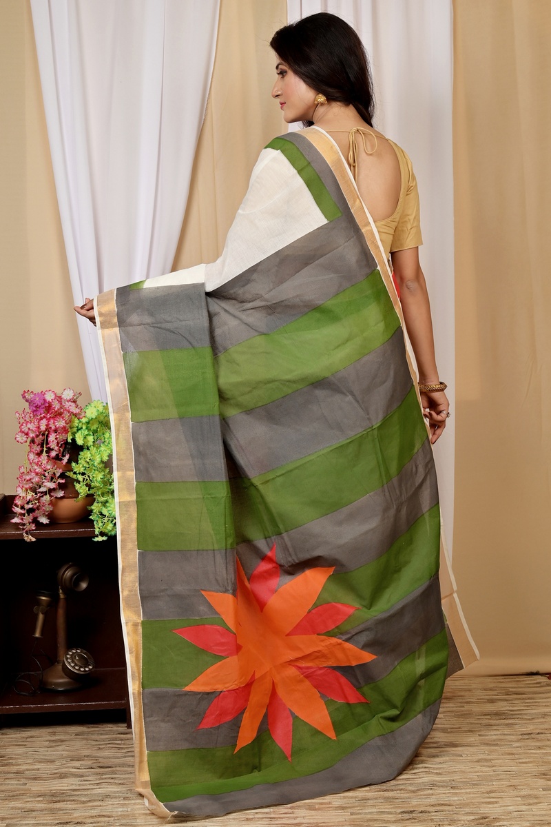 Multi-Coloured Pure Cotton Hataka Hand Painted Saree (9031)