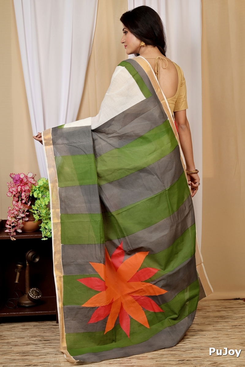 Multi-Coloured Pure Cotton Hataka Hand Painted Saree (9031)