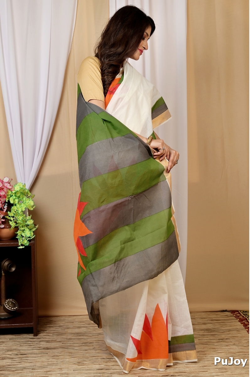 Multi-Coloured Pure Cotton Hataka Hand Painted Saree (9031)