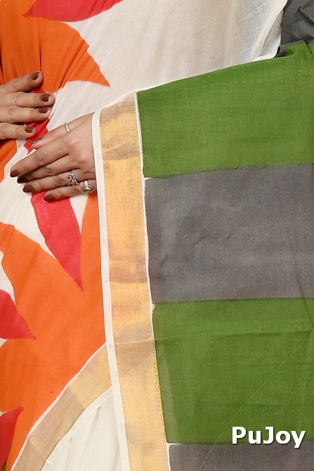 Multi-Coloured Pure Cotton Hataka Hand Painted Saree (9031)