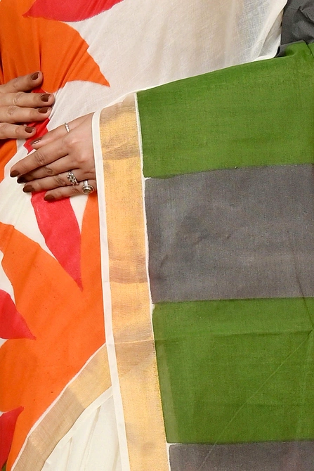 Multi-Coloured Pure Cotton Hataka Hand Painted Saree (9031)