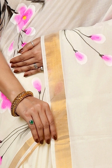 Multi-Coloured Pure Cotton Hataka Hand Painted Saree (9034)