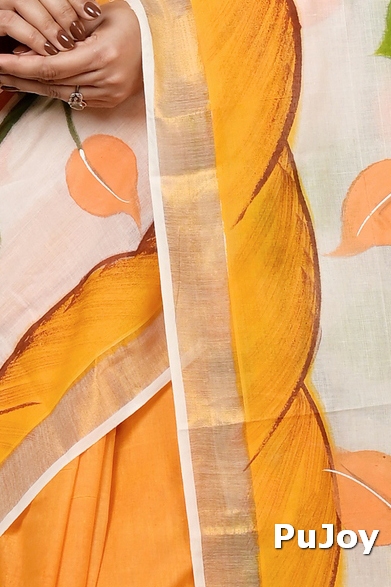 Multi-Coloured Pure Cotton Hataka Hand Painted Saree (9036)