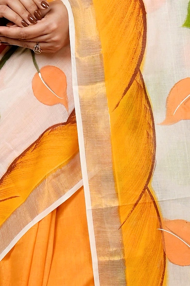 Multi-Coloured Pure Cotton Hataka Hand Painted Saree (9036)