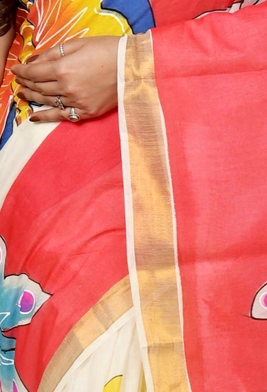 Multi-Coloured Pure Cotton Hataka Hand Painted Saree (9038)