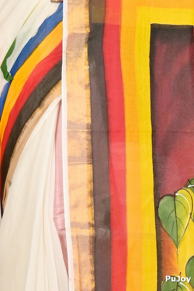 Multi-Coloured Pure Cotton Hataka Hand Painted Saree (9041)