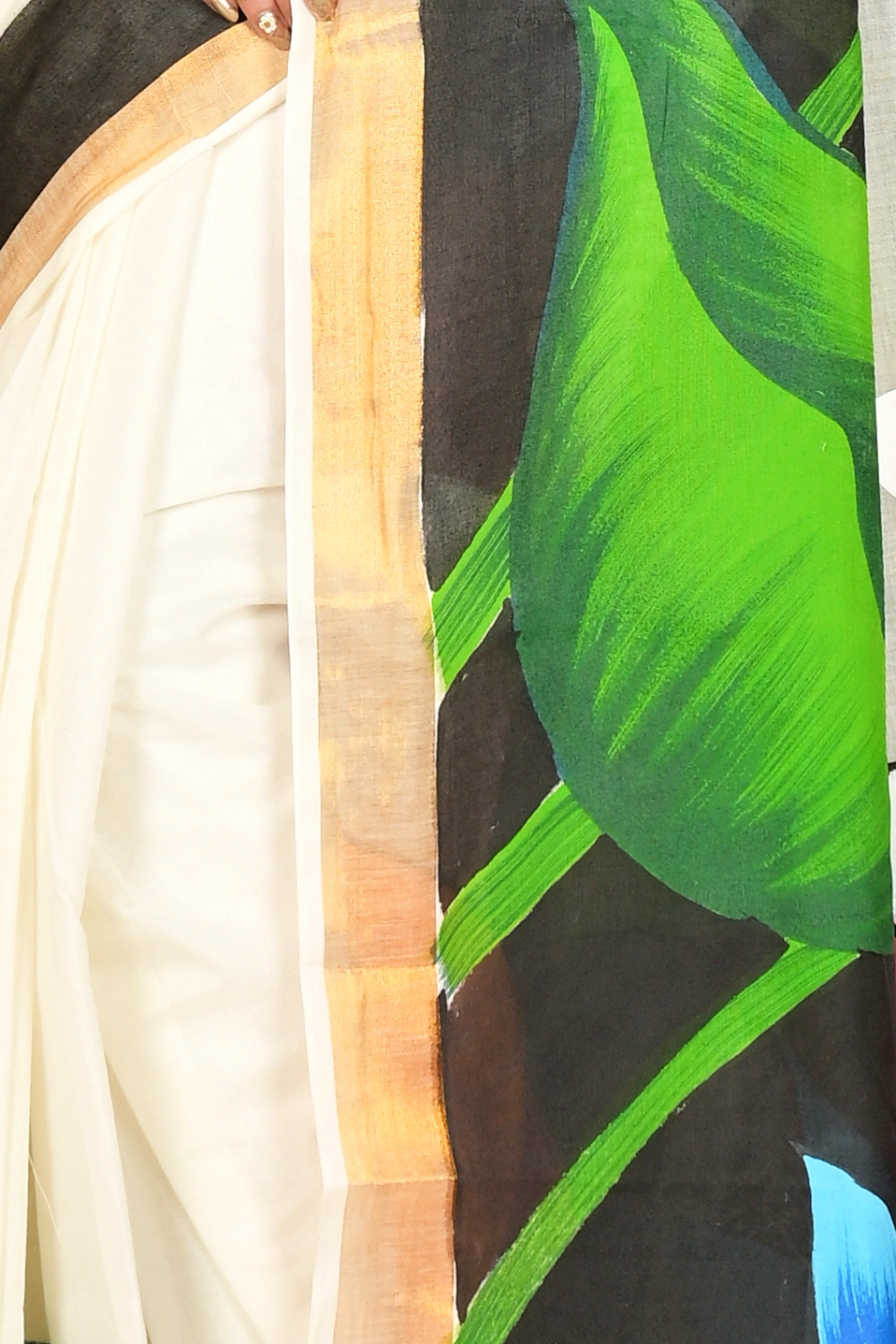 Multi-Coloured Pure Cotton Hataka Hand Painted Saree (9044)