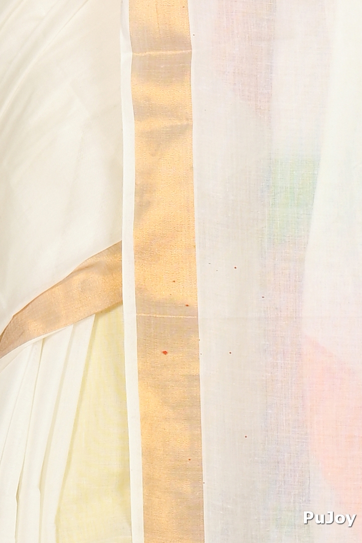 Multi-Coloured Pure Cotton Hataka Hand Painted Saree (9045)