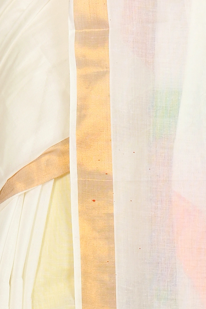 Multi-Coloured Pure Cotton Hataka Hand Painted Saree (9045)